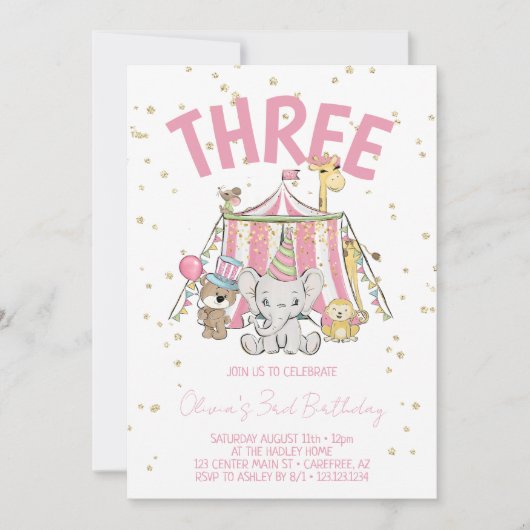 Carnaval Circus Roze 3e Verjaardag Kaart (Voorkant)