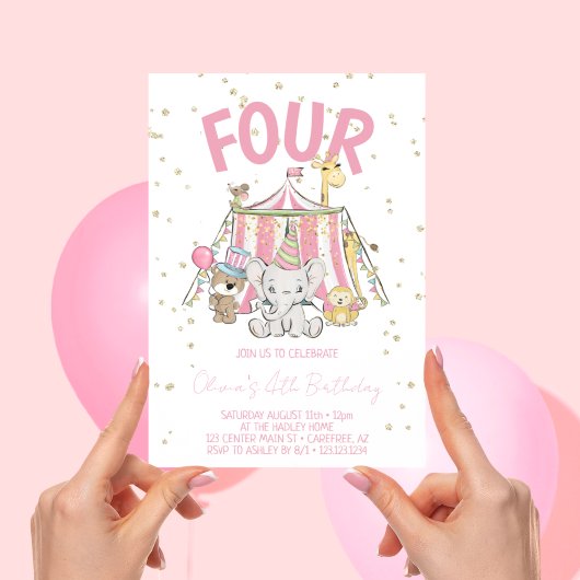 Carnaval Circus Roze 4e Verjaardag Kaart