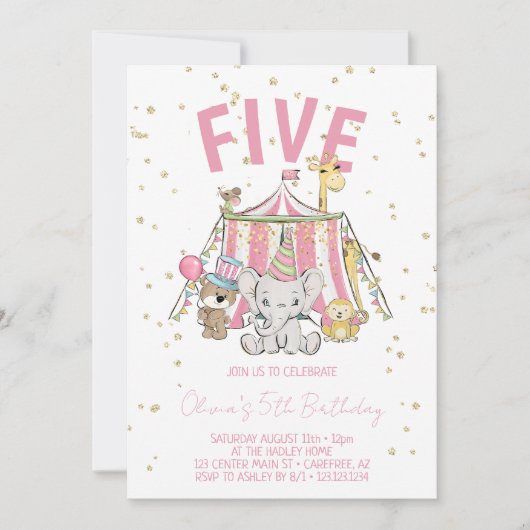 Carnaval Circus Roze 5e Verjaardag Kaart (Voorkant)