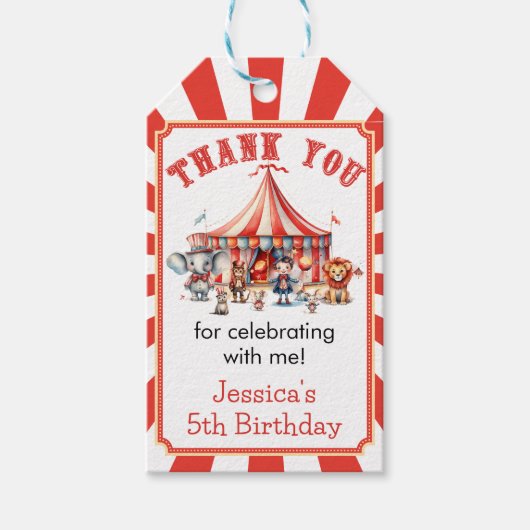 Carnaval Circus Show & Dieren Verjaardag Bedankt Cadeaulabel (Voorkant)