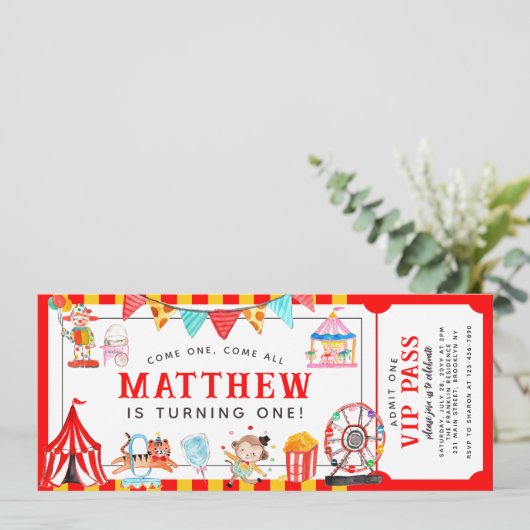 Carnaval Circus Show Ticket Entree Kids Verjaardag Kaart (Staand voorkant)