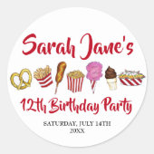 Carnaval Circus State Fair Foods Verjaardagsfeest Ronde Sticker (Voorkant)