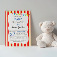 Carnaval Circus Streep Baby shower Uitnodiging
