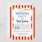 Carnaval Circus Streep Popcorn Party Uitnodiging (Voorkant)