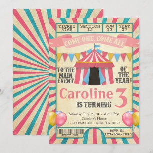 Carnaval Circus Ticket Verjaardagsfeest Uitnodigin Kaart