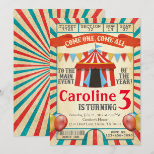 Carnaval Circus Ticket Verjaardagsfeest Uitnodigin Kaart