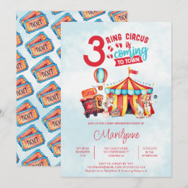 Carnaval Circus Triplets Baby shower Kaart