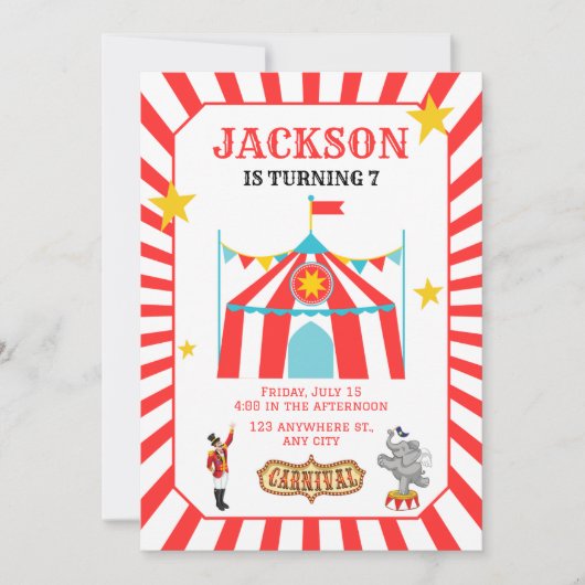 Carnaval Circus Verjaardag uitnodiging (Voorkant)