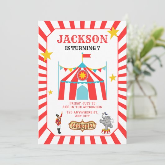 Carnaval Circus Verjaardag uitnodiging (Staand voorkant)