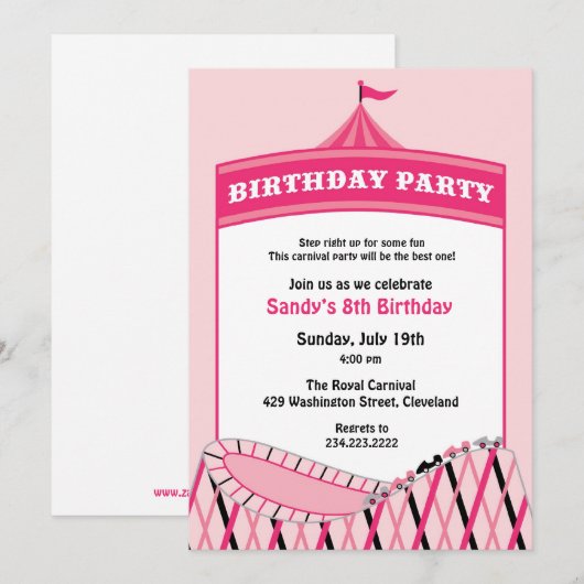 Carnaval Circus Verjaardagsfeest Platte Uitnodigin Kaart (Voorkant / Achterkant)