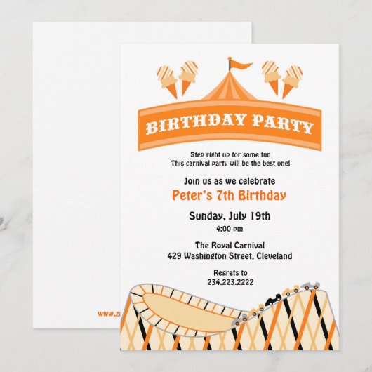 Carnaval Circus Verjaardagsfeest Platte Uitnodigin Kaart (Voorkant / Achterkant)