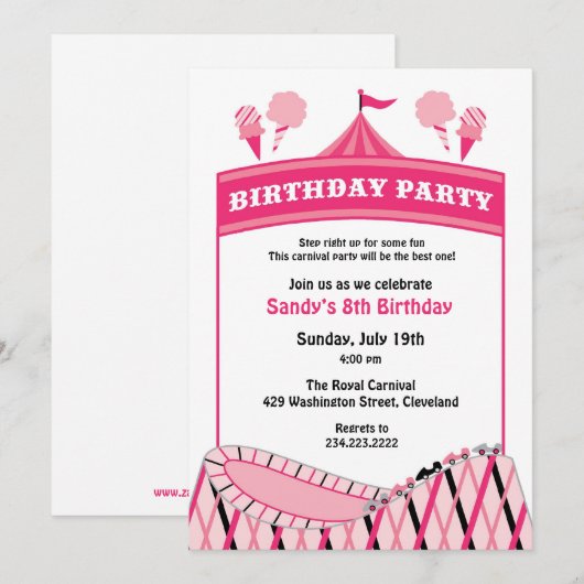Carnaval Circus Verjaardagsfeest Platte Uitnodigin Kaart (Voorkant / Achterkant)