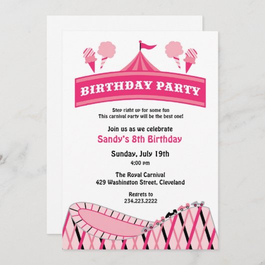 Carnaval Circus Verjaardagsfeest Platte Uitnodigin Kaart (Voorkant / Achterkant)