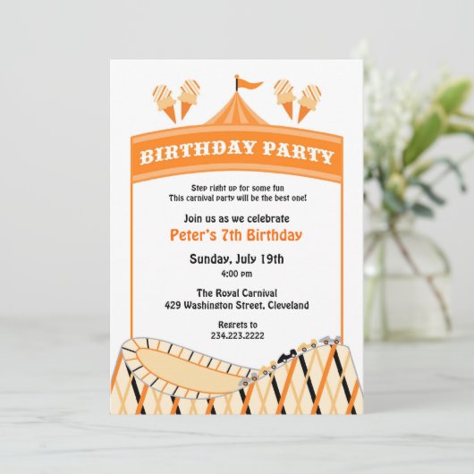 Carnaval Circus Verjaardagsfeest Platte Uitnodigin Kaart (Staand voorkant)