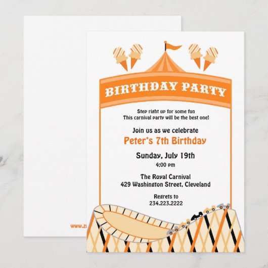 Carnaval Circus Verjaardagsfeest Platte Uitnodigin Kaart (Voorkant / Achterkant)
