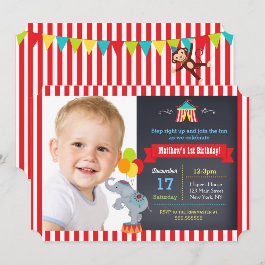 Carnaval Circus Verjaardagsfeest Uitnodigingen (Voorkant / Achterkant)