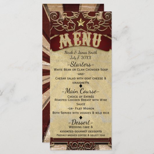  Carnaval Circus Wedding Menu Kaart (Voorkant / Achterkant)