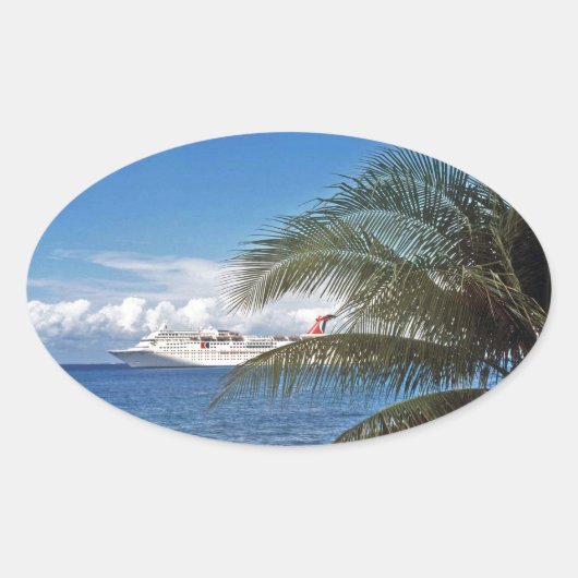 Carnaval cruiseschip aangedaan op Grand Cayman Isl Ovale Sticker (Voorkant)