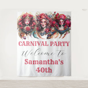 Carnaval dames roos fantasieveren glam wandkleed