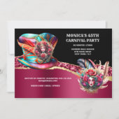 Carnaval fantasy dames roos veren bordeaux kaart (Voorkant)