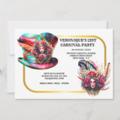 Carnaval fantasy dames roos veren cirque goud kaart (Voorkant)