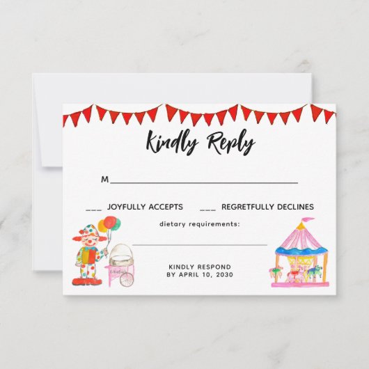 Carnaval Festival Show Verjaardag RSVP Kaartje (Voorkant)