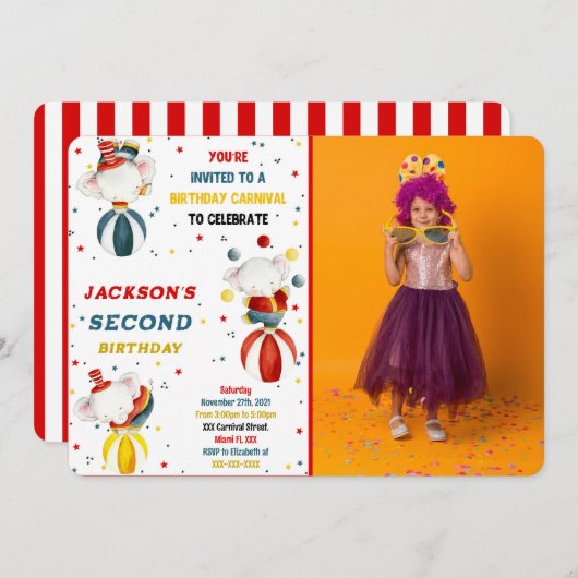 Carnaval Foto Uitnodigingen (Voorkant / Achterkant)