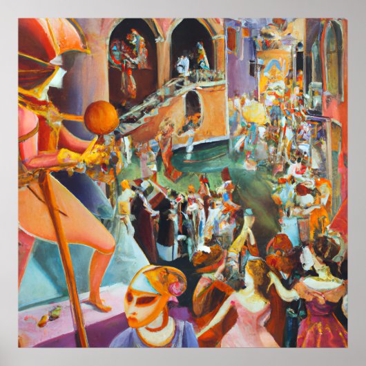 Carnaval in Venetië-schilderij Poster (Voorkant)