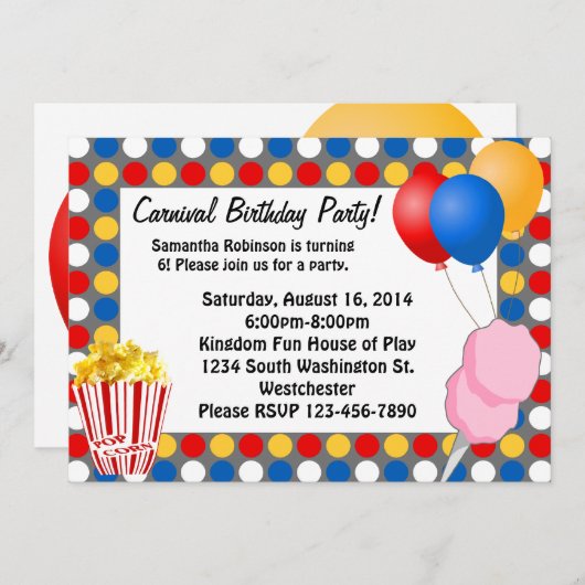 Carnaval Lichten en Snacks Aangepaste Uitnodiginge Kaart (Voorkant / Achterkant)