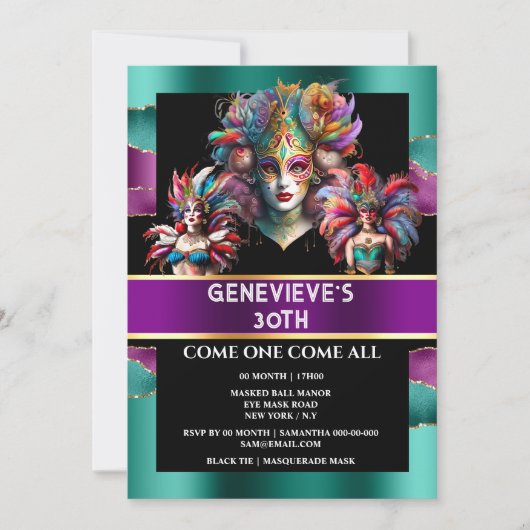 Carnaval mardi gras festival vrouw maskers veren kaart (Voorkant)