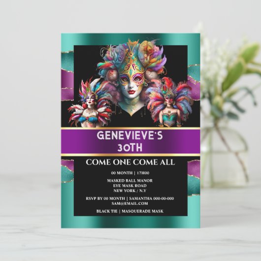 Carnaval mardi gras festival vrouw maskers veren kaart (Staand voorkant)