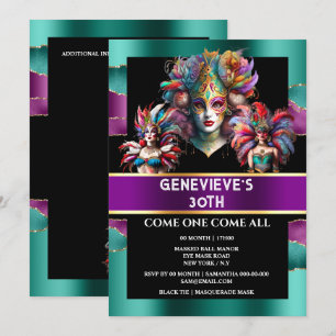 Carnaval mardi gras festival vrouw maskers veren kaart