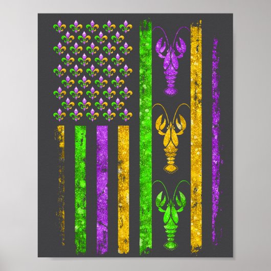 Carnaval Mardi Gras Usa Amerikaanse Vlag Rivierkre Poster (Voorkant)