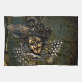 Carnaval Mask-Green Damask Keukenhanddoek