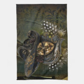 Carnaval Mask-Green Damask Keukenhanddoek (Verticaal)