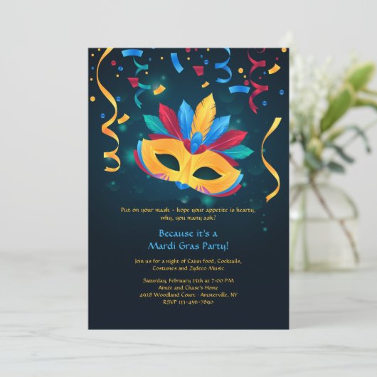 Carnaval Masker Uitnodiging (Staand voorkant)