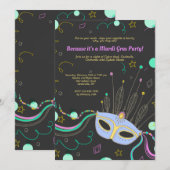 Carnaval Masker Uitnodiging (Voorkant / Achterkant)