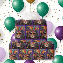 Carnaval Masker Veren Mardi Gras Roll van Cadeaupapier