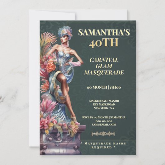 Carnaval Maskerade 40e Verjaardag Kaart (Voorkant)