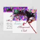 CARNAVAL MASKERADE & CONFETTI wit paars roze Kaart (Voorkant / Achterkant)
