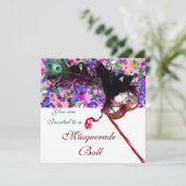 CARNAVAL MASKERADE & CONFETTI wit paars roze Kaart (Staand voorkant)