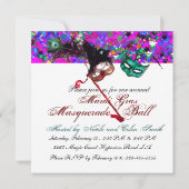 CARNAVAL MASKERADE & CONFETTI wit paars roze Kaart (Achterkant)