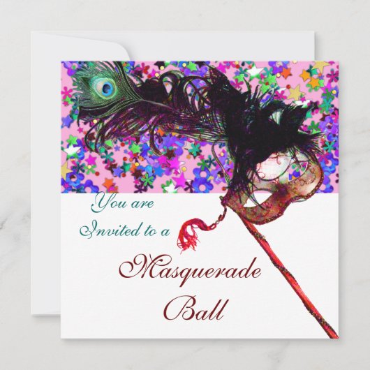 CARNAVAL MASKERADE & CONFETTI wit paars roze Kaart (Voorkant)