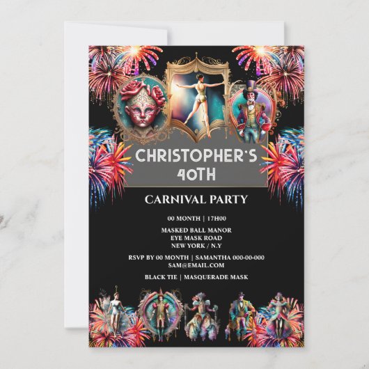 Carnaval nacht circus vuurwerk festival performer kaart (Voorkant)