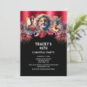 Carnaval nacht circus vuurwerk gemaskerd rood kaart (Staand voorkant)