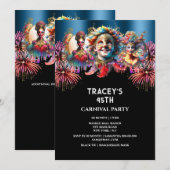 Carnaval nacht circus vuurwerk maskerade blauw kaart (Voorkant / Achterkant)