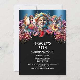 Carnaval nacht circus vuurwerk maskerade blauw kaart