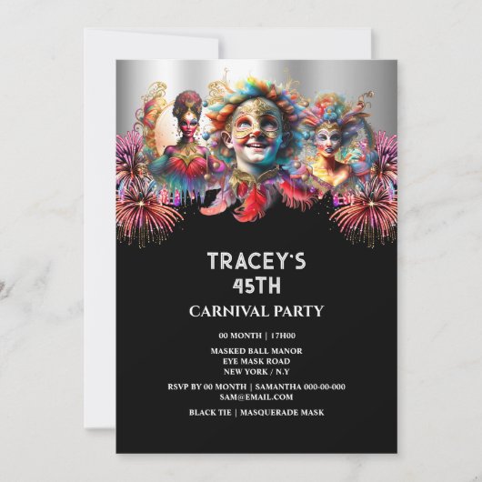 Carnaval nacht circus vuurwerk maskerade maskers kaart (Voorkant)