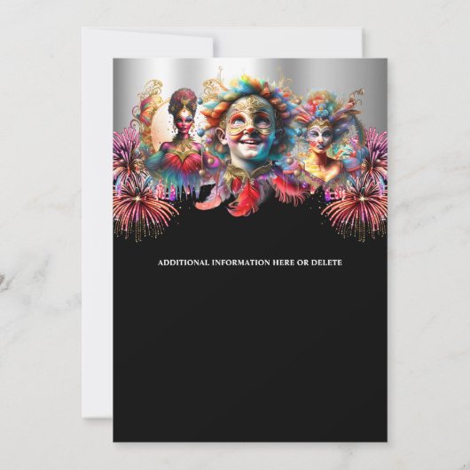 Carnaval nacht circus vuurwerk maskerade maskers kaart (Achterkant)