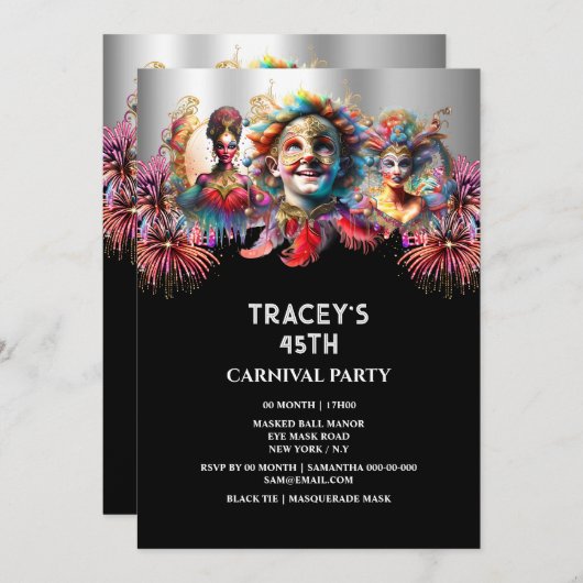 Carnaval nacht circus vuurwerk maskerade maskers kaart (Voorkant / Achterkant)